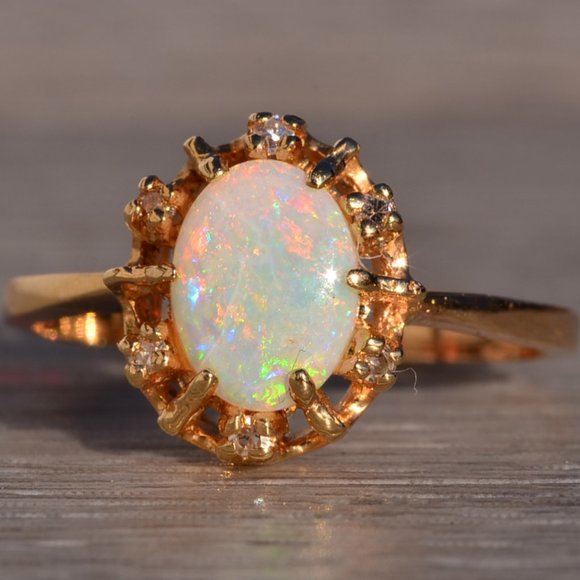 Australian Opal and Natural Diamond Ring in Yellow Gold